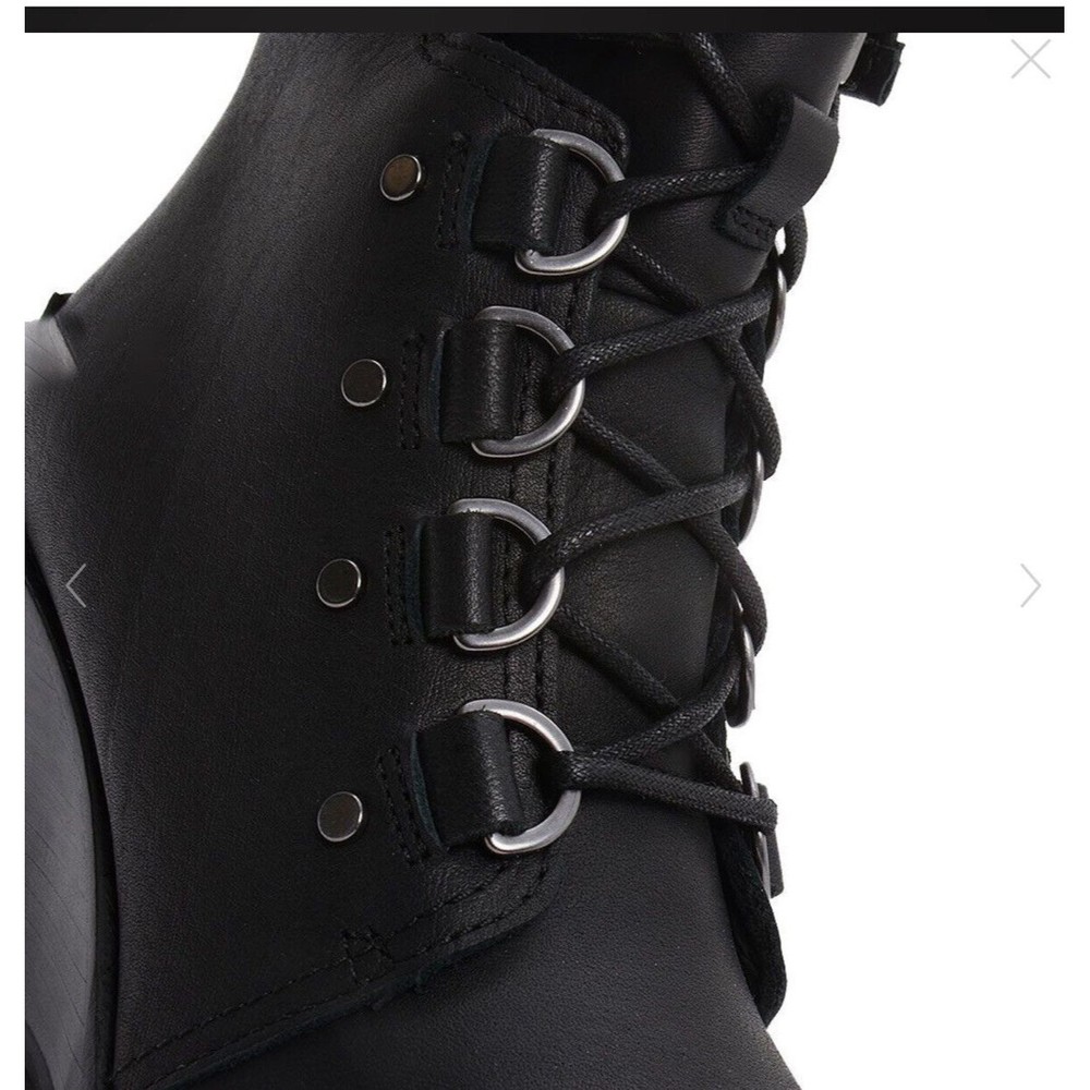Sorel Women After Hours Lace Up Shearling Black Leather Wedge Boots fur collar 7 - Picture 3 of 11